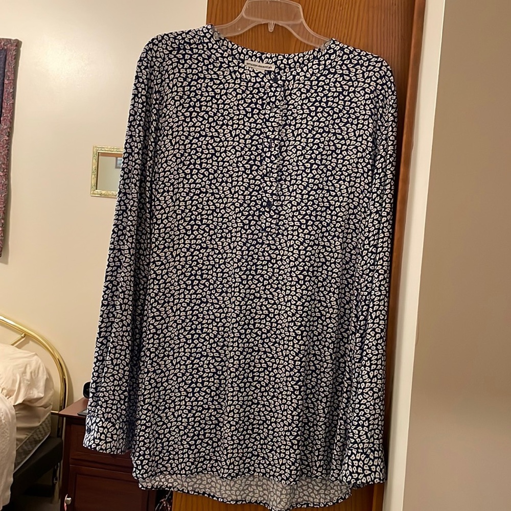 Womens Navy and White Print Tunic Blouse, Size XXL